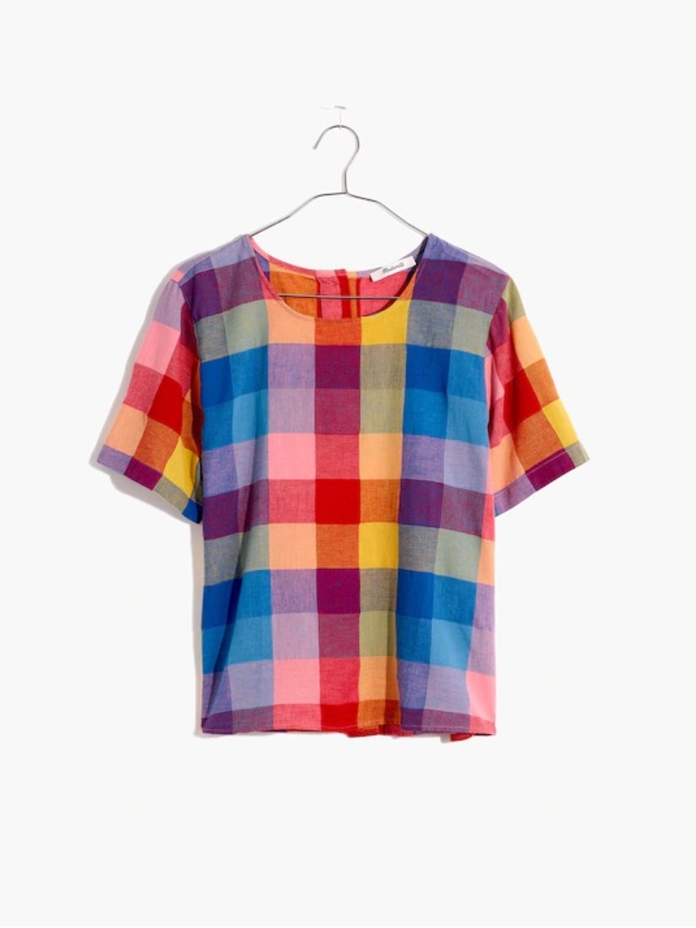 Madewell Boxy Button-Back Top in Oversized Gingham Check